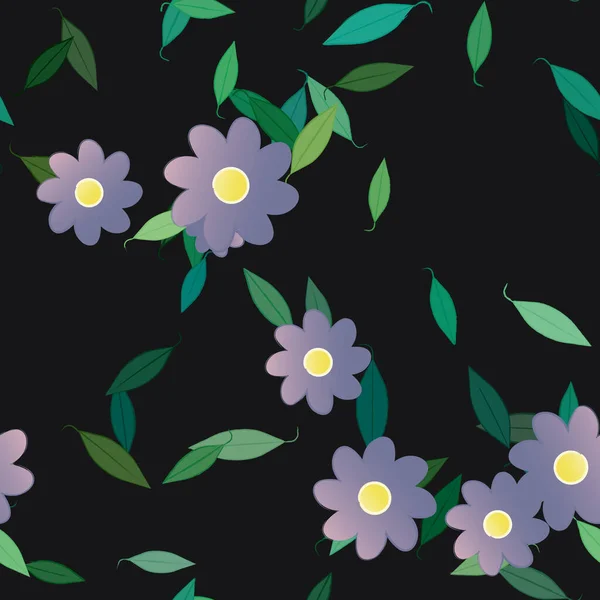 Composição Design Com Flores Simples Folhas Verdes Ilustração Vetorial — Vetor de Stock