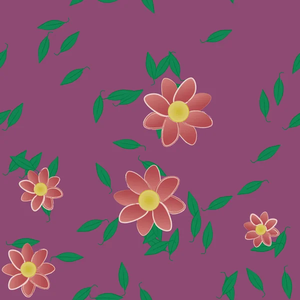 Composition Design Avec Fleurs Simples Feuilles Vertes Illustration Vectorielle — Image vectorielle