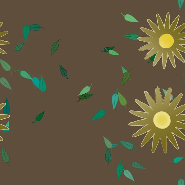 Composición Diseño Con Flores Simples Hojas Verdes Ilustración Vectorial — Archivo Imágenes Vectoriales