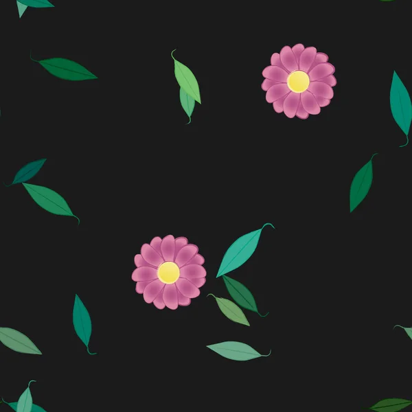 Composición Diseño Con Flores Simples Hojas Verdes Ilustración Vectorial — Archivo Imágenes Vectoriales