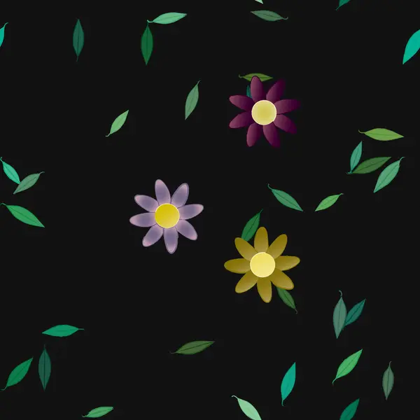 Composição Design Com Flores Simples Folhas Verdes Ilustração Vetorial — Vetor de Stock