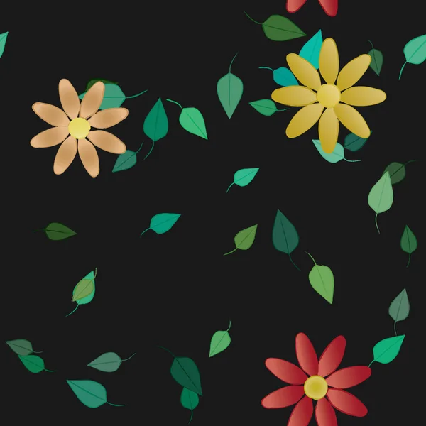 Ontwerp Compositie Met Eenvoudige Bloemen Bladeren Vector Illustratie — Stockvector
