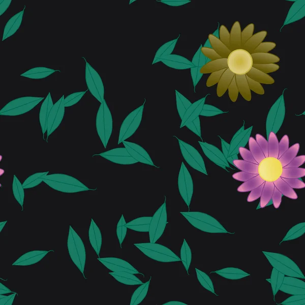 Composição Design Com Flores Simples Folhas Verdes Ilustração Vetorial — Vetor de Stock