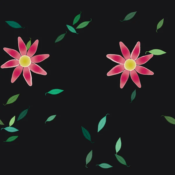 Composición Diseño Con Flores Simples Hojas Verdes Ilustración Vectorial — Vector de stock