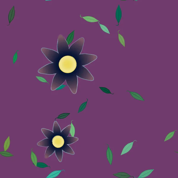 Composición Diseño Con Flores Simples Hojas Verdes Ilustración Vectorial — Vector de stock