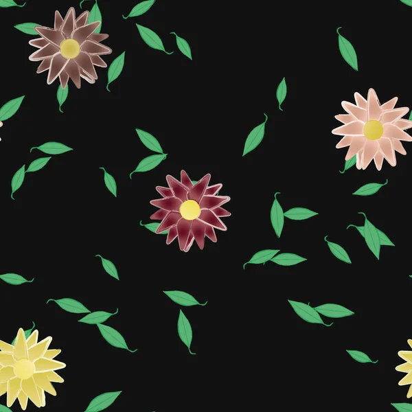 Composition Design Avec Fleurs Simples Feuilles Vertes Illustration Vectorielle — Image vectorielle