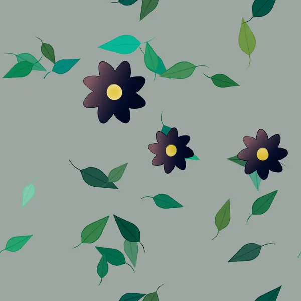 Composição Design Com Flores Simples Folhas Verdes Ilustração Vetorial — Vetor de Stock