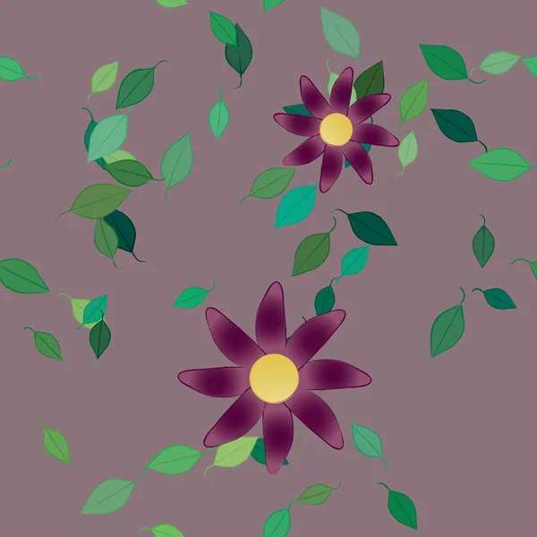 Composición Diseño Con Flores Simples Hojas Verdes Ilustración Vectorial — Archivo Imágenes Vectoriales