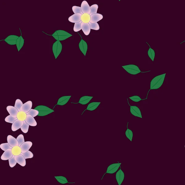 Composition Design Avec Fleurs Simples Feuilles Vertes Illustration Vectorielle — Image vectorielle