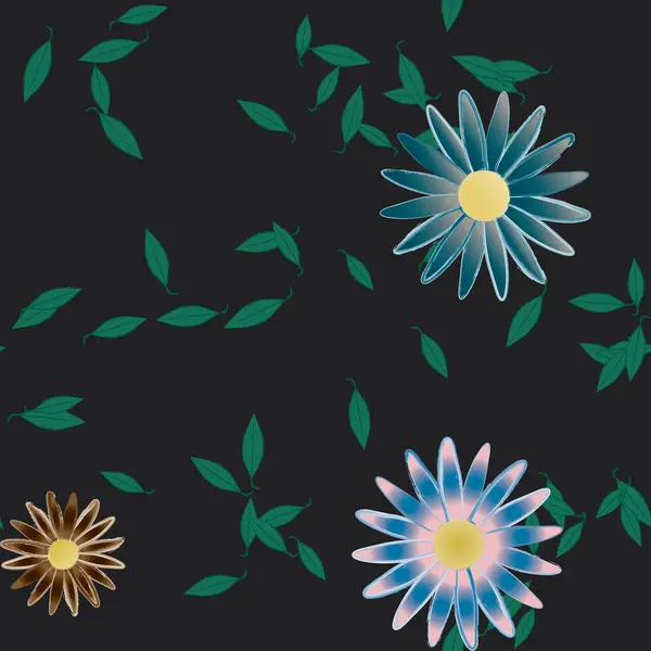 Composition Design Avec Fleurs Simples Feuilles Vertes Illustration Vectorielle — Image vectorielle