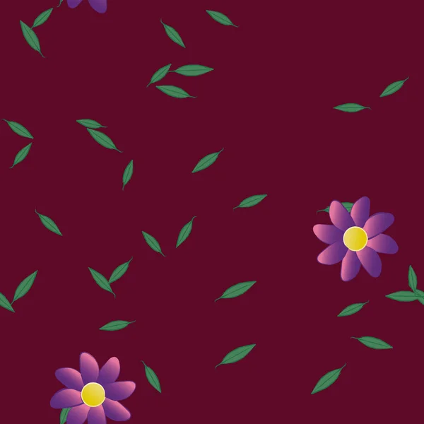 Composición Diseño Con Flores Simples Hojas Verdes Ilustración Vectorial — Vector de stock