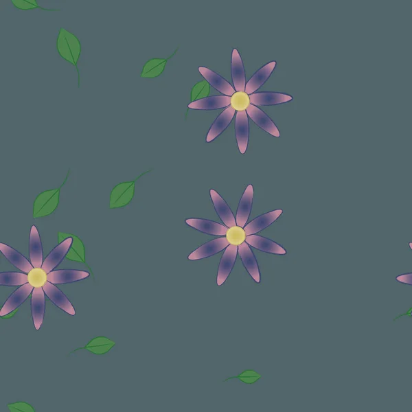 Composición Diseño Con Flores Simples Hojas Verdes Ilustración Vectorial — Archivo Imágenes Vectoriales