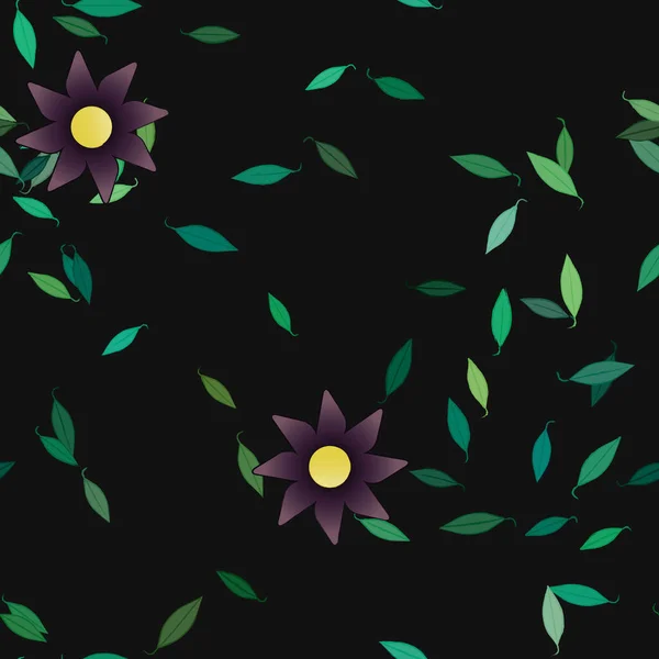 Composition Design Avec Fleurs Simples Feuilles Vertes Illustration Vectorielle — Image vectorielle