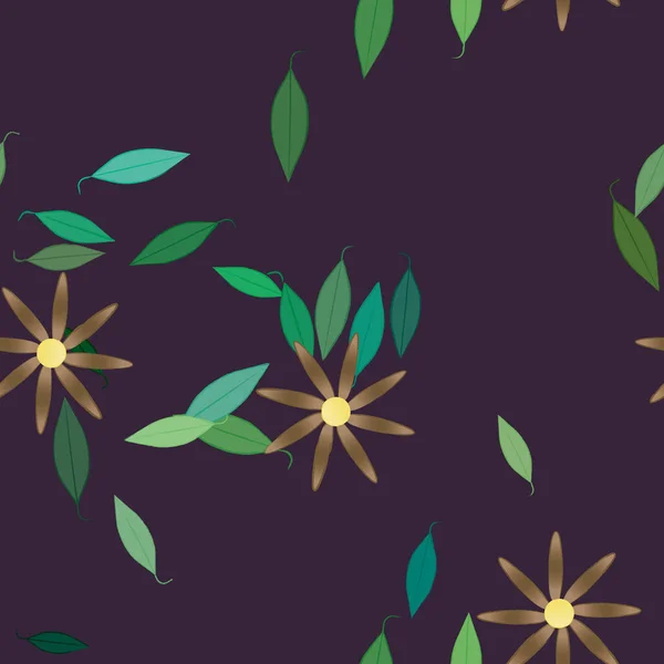 Composición Diseño Con Flores Simples Hojas Verdes Ilustración Vectorial — Vector de stock