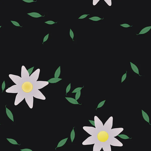 Composição Design Com Flores Simples Folhas Verdes Ilustração Vetorial —  Vetores de Stock