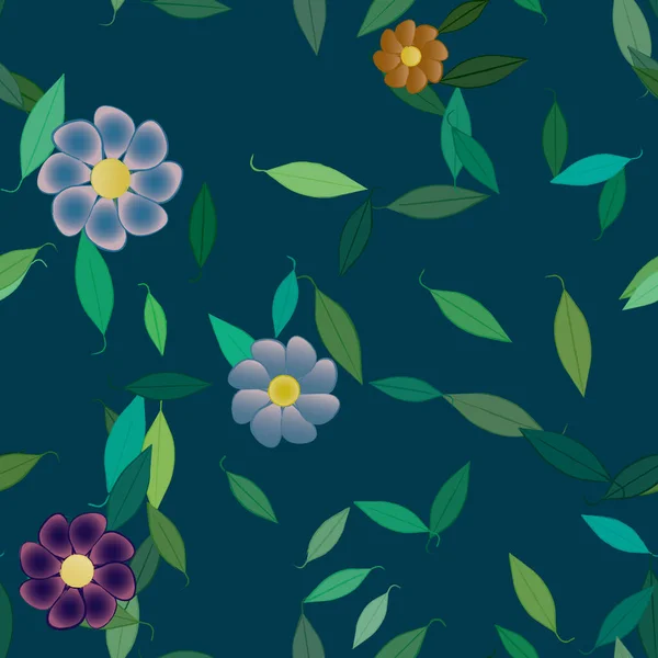 Composição Design Com Flores Simples Folhas Verdes Ilustração Vetorial — Vetor de Stock