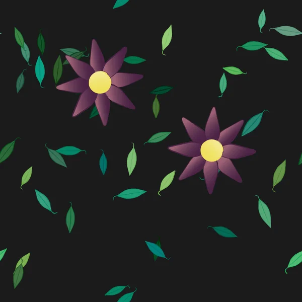 Composición Diseño Con Flores Simples Hojas Verdes Ilustración Vectorial — Archivo Imágenes Vectoriales