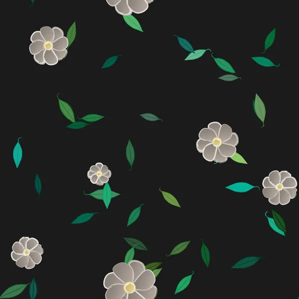 Composição Design Com Flores Simples Folhas Verdes Ilustração Vetorial — Vetor de Stock