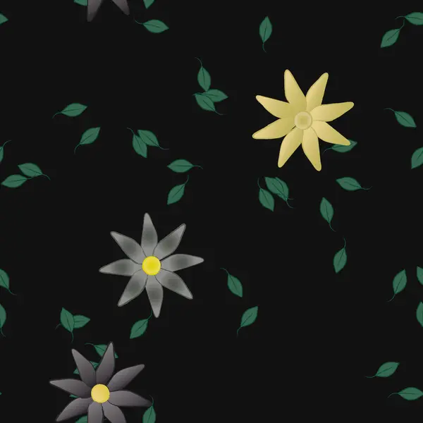 Composición Diseño Con Flores Simples Hojas Verdes Ilustración Vectorial — Vector de stock