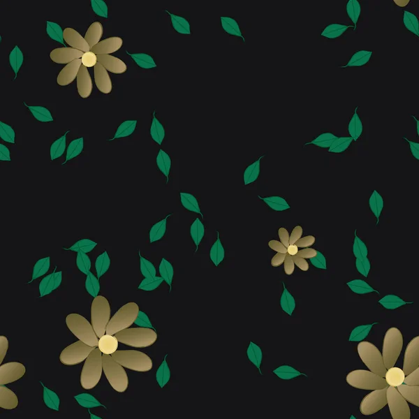 Composition Design Avec Fleurs Simples Feuilles Vertes Illustration Vectorielle — Image vectorielle