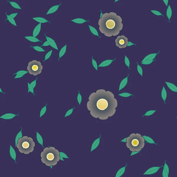 Composición Diseño Con Flores Simples Hojas Verdes Ilustración Vectorial — Vector de stock