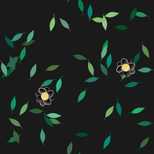 Composition Design Avec Fleurs Simples Feuilles Vertes Illustration Vectorielle — Image vectorielle