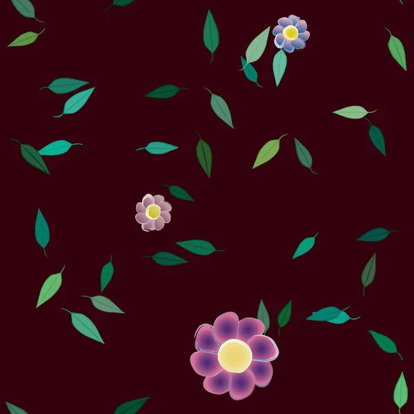 Composition Design Avec Fleurs Simples Feuilles Vertes Illustration Vectorielle — Image vectorielle