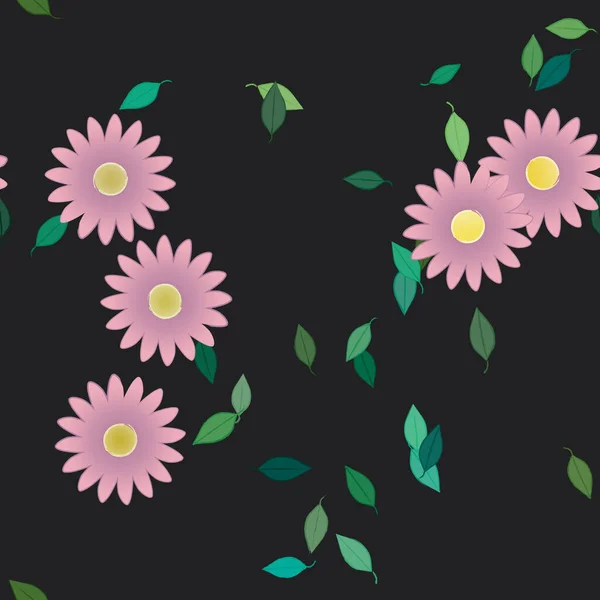 Composição Design Com Flores Simples Folhas Verdes Ilustração Vetorial —  Vetores de Stock