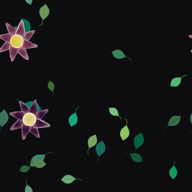 Basit çiçek ve yeşil yapraklı tasarım kompozisyonu, vektör illüstrasyonu