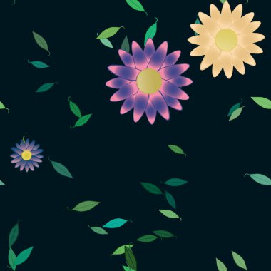 Basit çiçek ve yeşil yapraklı tasarım kompozisyonu, vektör illüstrasyonu