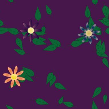 Basit çiçek ve yeşil yapraklı tasarım kompozisyonu, vektör illüstrasyonu