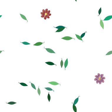 Basit çiçek ve yeşil yapraklı tasarım kompozisyonu, vektör illüstrasyonu