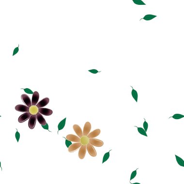 Basit çiçek ve yeşil yapraklı tasarım kompozisyonu, vektör illüstrasyonu
