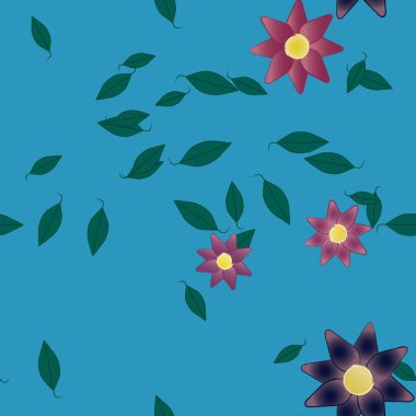 Basit çiçek ve yeşil yapraklı tasarım kompozisyonu, vektör illüstrasyonu