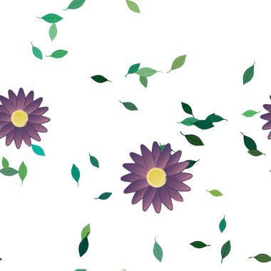 Basit çiçek ve yeşil yapraklı tasarım kompozisyonu, vektör illüstrasyonu