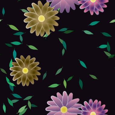 Basit çiçek ve yeşil yapraklı tasarım kompozisyonu, vektör illüstrasyonu