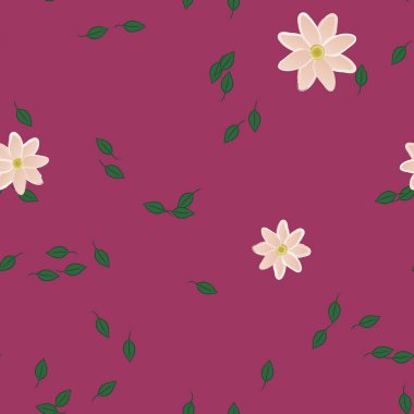 Basit çiçek ve yeşil yapraklı tasarım kompozisyonu, vektör illüstrasyonu