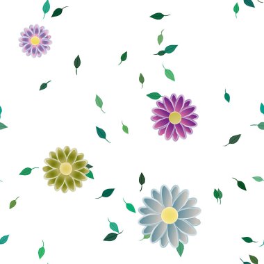 Basit çiçek ve yeşil yapraklı tasarım kompozisyonu, vektör illüstrasyonu