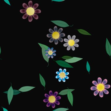 Basit çiçek ve yeşil yapraklı tasarım kompozisyonu, vektör illüstrasyonu