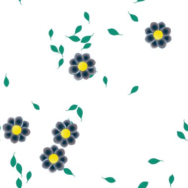 Basit çiçek ve yeşil yapraklı tasarım kompozisyonu, vektör illüstrasyonu