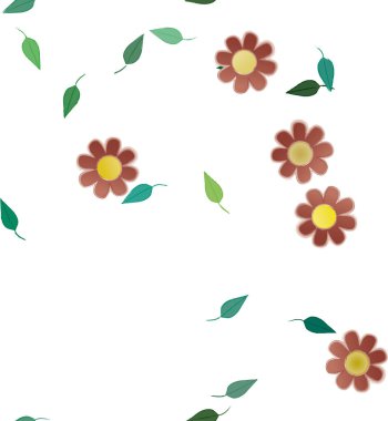 Basit çiçek ve yeşil yapraklı tasarım kompozisyonu, vektör illüstrasyonu