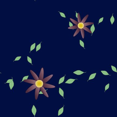 Basit çiçek ve yeşil yapraklı tasarım kompozisyonu, vektör illüstrasyonu