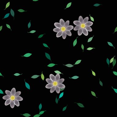 Basit çiçek ve yeşil yapraklı tasarım kompozisyonu, vektör illüstrasyonu