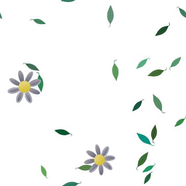 Basit çiçek ve yeşil yapraklı tasarım kompozisyonu, vektör illüstrasyonu