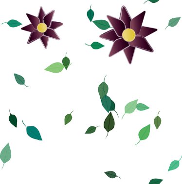 Basit çiçek ve yeşil yapraklı tasarım kompozisyonu, vektör illüstrasyonu