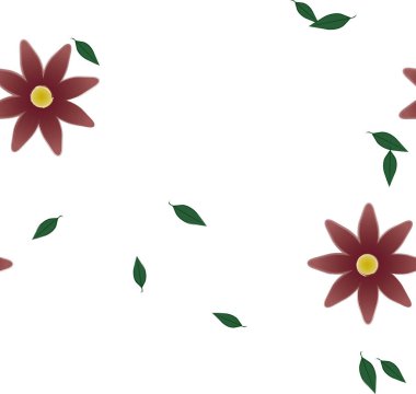 Basit çiçek ve yeşil yapraklı tasarım kompozisyonu, vektör illüstrasyonu