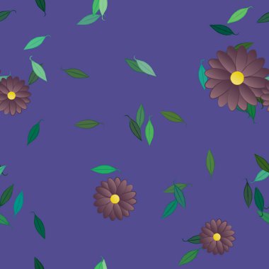 Basit çiçek ve yeşil yapraklı tasarım kompozisyonu, vektör illüstrasyonu