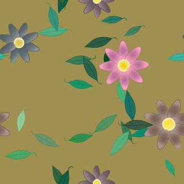 Basit çiçek ve yeşil yapraklı tasarım kompozisyonu, vektör illüstrasyonu