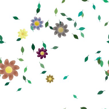 Basit çiçek ve yeşil yapraklı tasarım kompozisyonu, vektör illüstrasyonu