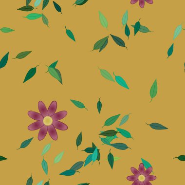 Basit çiçek ve yeşil yapraklı tasarım kompozisyonu, vektör illüstrasyonu